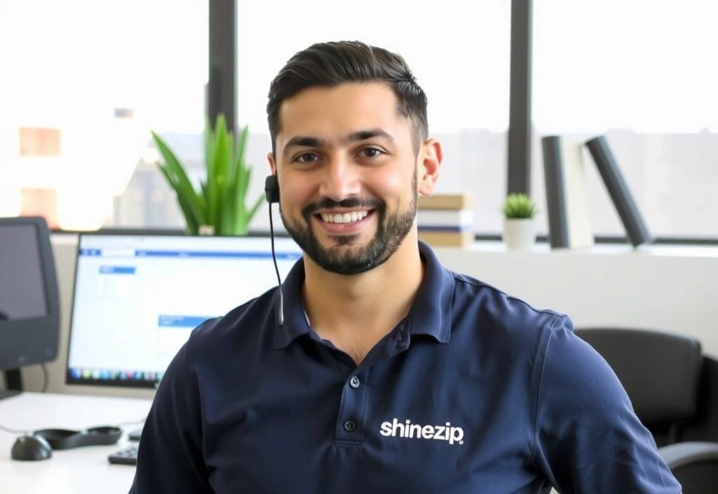 Friendly shinezip team member taking a call