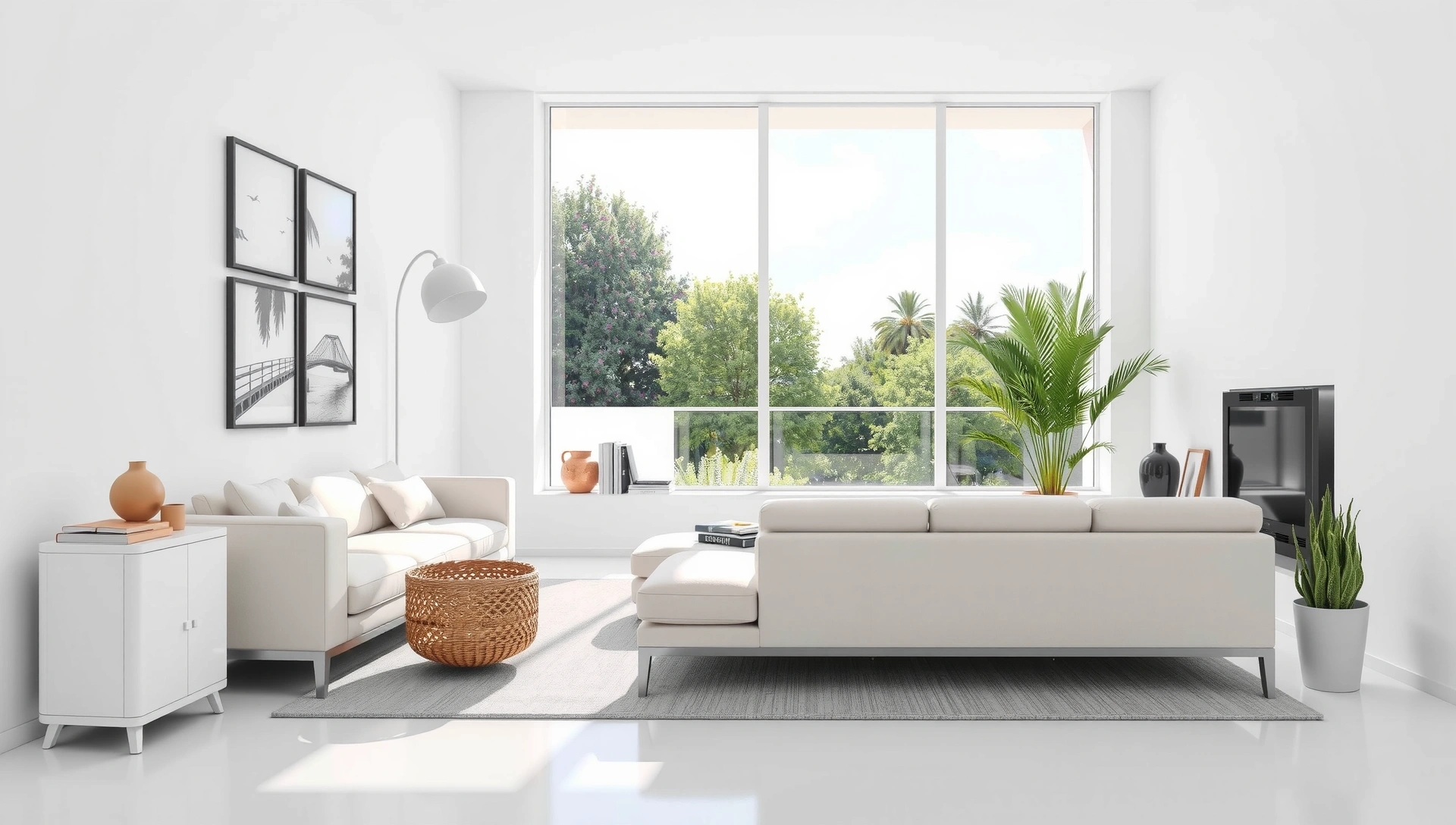 Sparkling clean modern living room with natural light