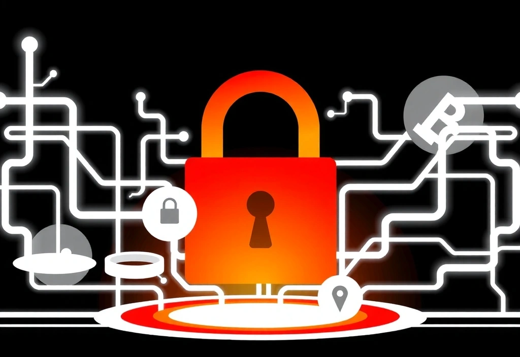 Digital privacy illustration with padlock and data flow