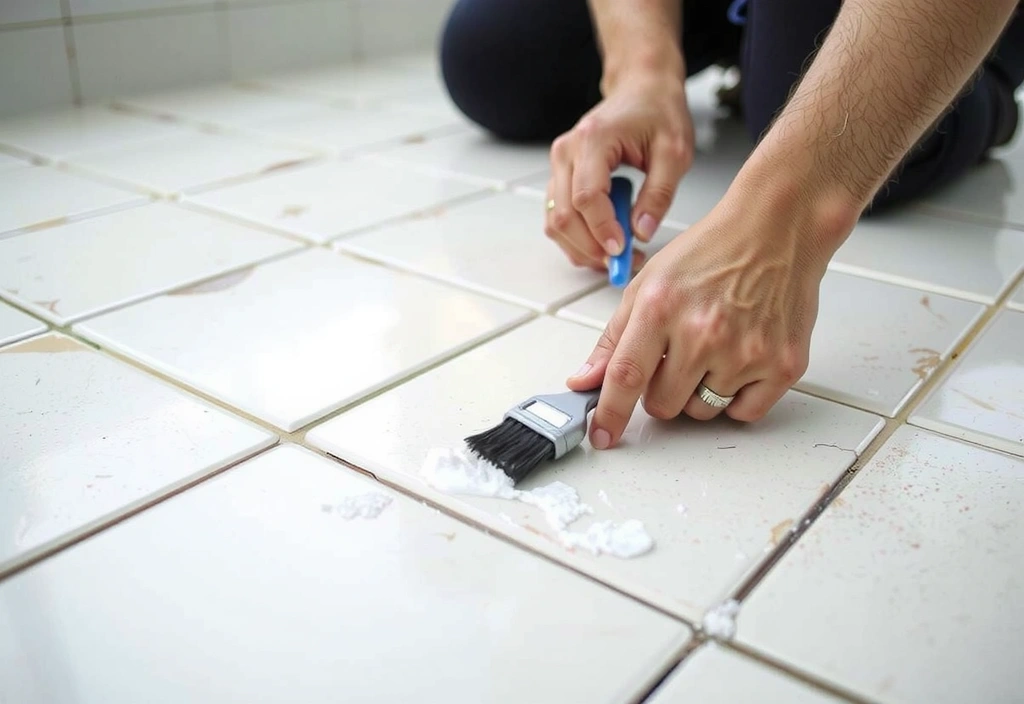 A person meticulously cleaning tile grout with a brush, symbolizing deep cleaning.