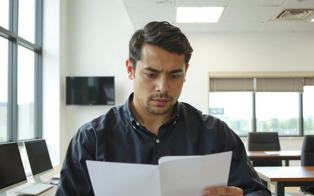 A person reading a document carefully with a confused expression, symbolizing complex terms