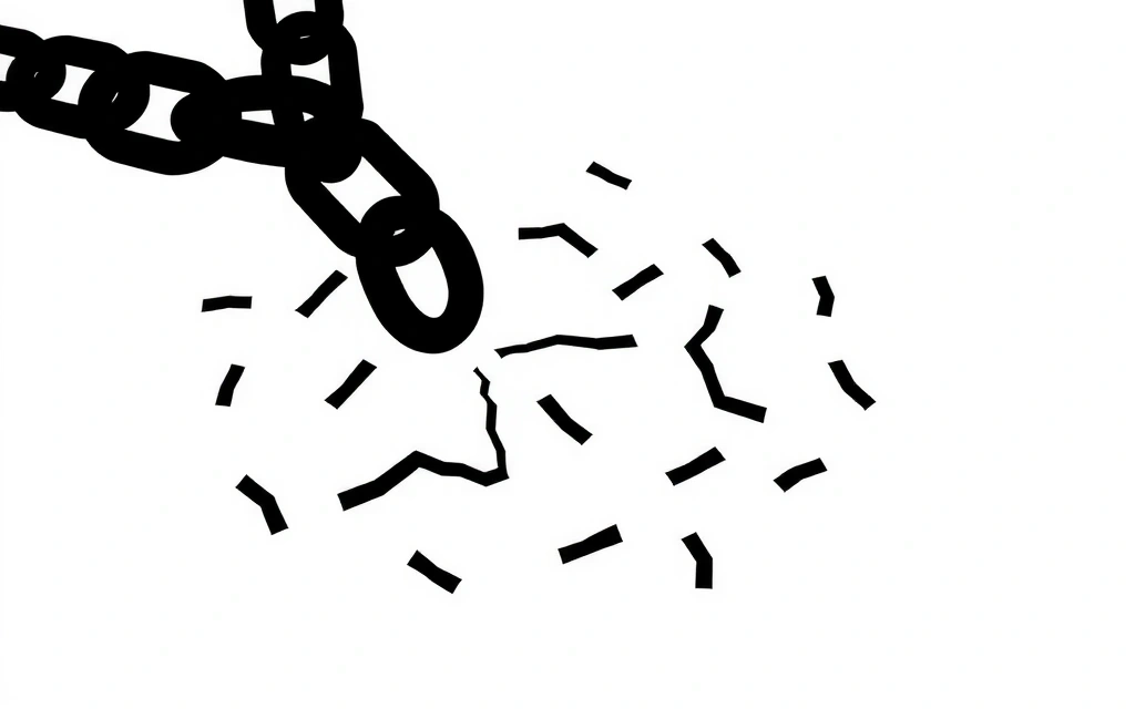 Broken chain links, symbolizing a break in responsibility or liability