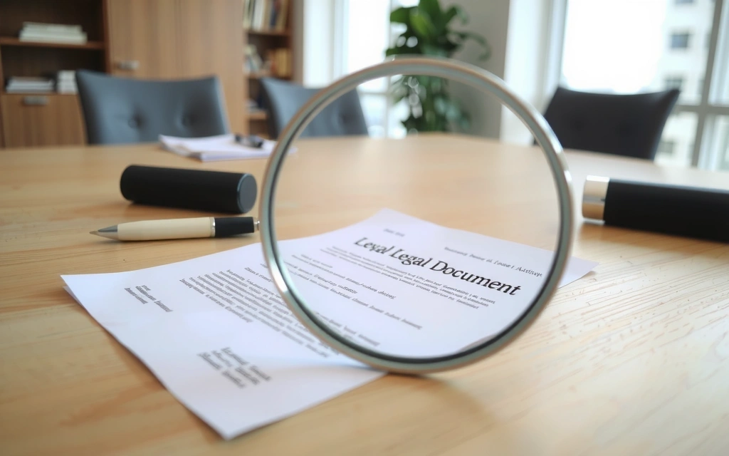 Legal document with a magnifying glass over it, symbolizing terms and conditions review